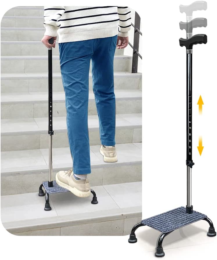 Stair Climbing Cane Half Steps for Stairs Lifts Seniors Elderly Stair Cane Walking Aids for Stability 4 Prong Base Adjustable Sticks Stair Helper Assist Devices Mobility Aids Equipment-
