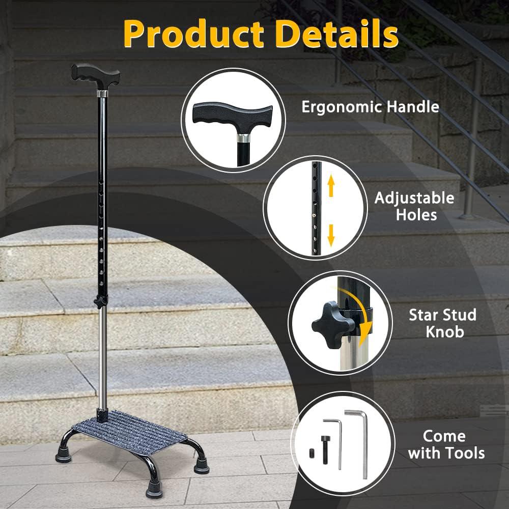 Stair Climbing Cane Half Steps for Stairs Lifts Seniors Elderly Stair Cane Walking Aids for Stability 4 Prong Base Adjustable Sticks Stair Helper Assist Devices Mobility Aids Equipment