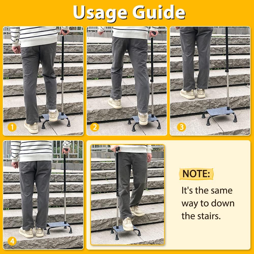 Stair Climbing Cane Half Steps for Stairs Lifts Seniors Elderly Stair Cane Walking Aids for Stability 4 Prong Base Adjustable Sticks Stair Helper Assist Devices Mobility Aids Equipment
