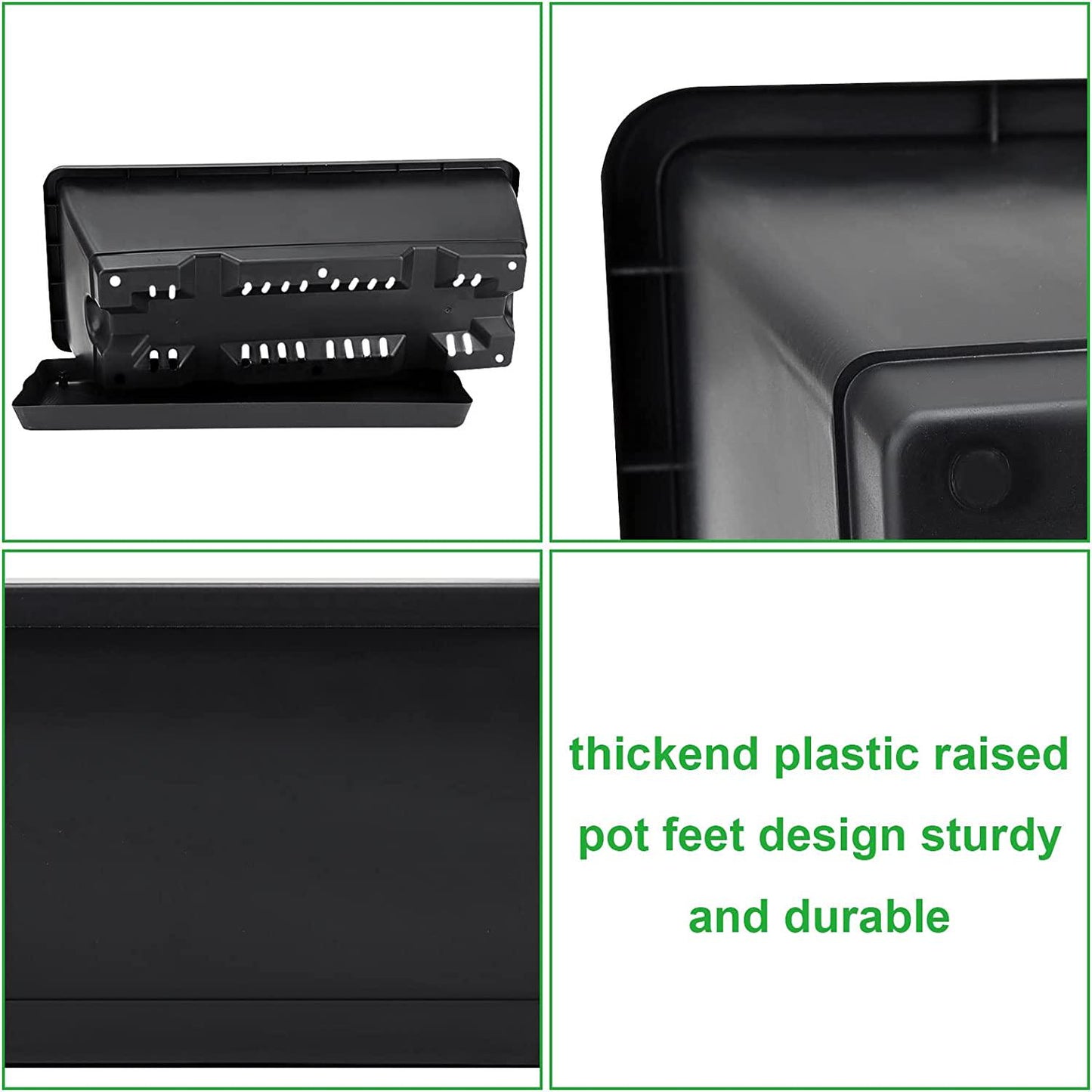 10Pcs Plastic Window Boxes Planters, Black Rectangle Flower Boxes, 16.6 x 6.7 x 5.5 inch Window Planter Boxes Outdoor with Drainage Holes and Trays