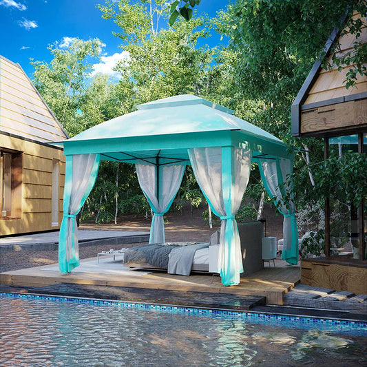 11'x11' Pop Up Gazebo for Patios Gazebo Canopy Tent with Sidewalls Outdoor Gazebo with Mosquito Netting Pop Up Canopy Shelter Wedding Tent with Aqua Shade-