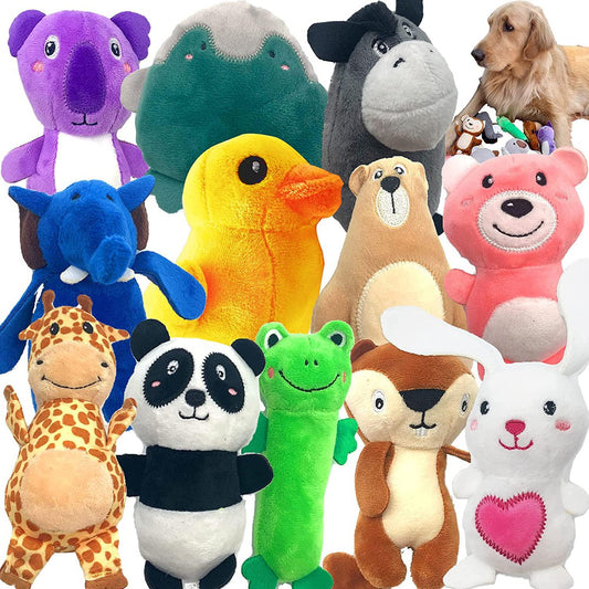 12 Pack Plush Animal Dog Toy Dog Squeaky Toys Cute Pet Plush Toys Stuffed Puppy Chew Toys for Small Medium Dog Puppy Pets-