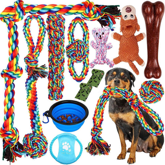 13 PCS Dog Chew Toys for Aggressive Chewers,Puppy Teething Chew Toys Dog Rope Toys Tug of War Dog Toys-