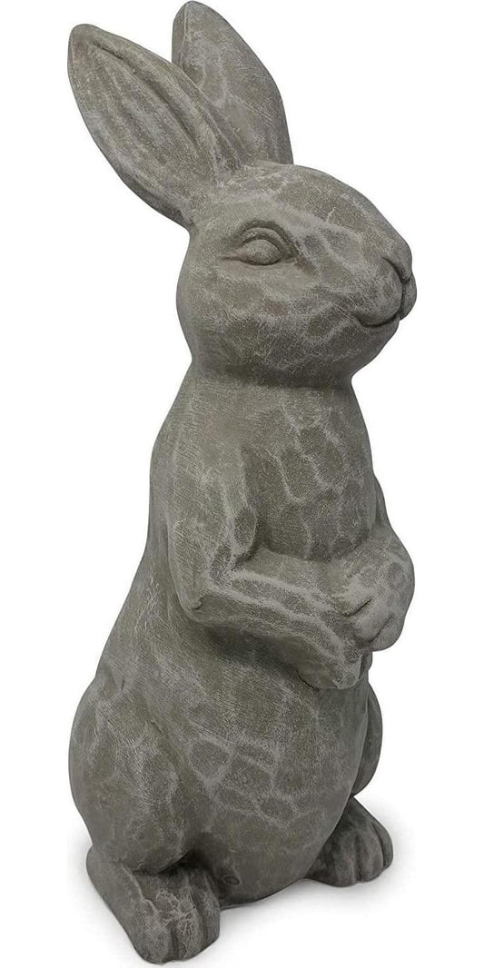14 Inch Tall Standing Sculpture for Your Patio and Yard, Outdoor Lawn décor, Cute Ceramic Figurine Garden Rabbit Bunny Statue, Gray Cement-