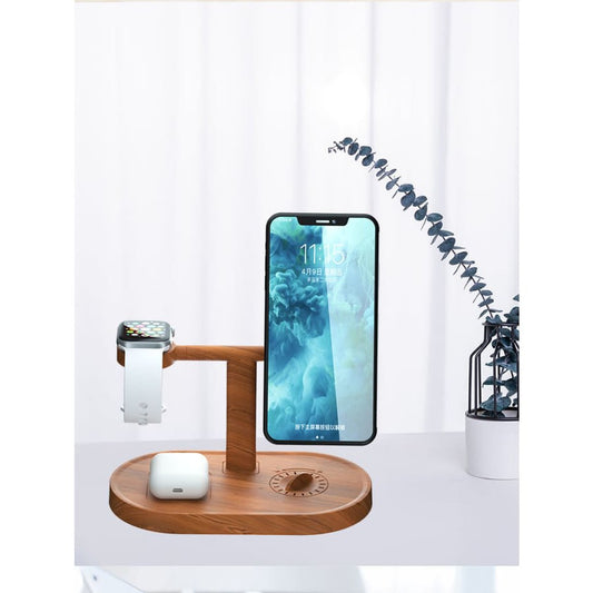 15W Magnetic 3 in 1 Bamboo Wood Wireless Charger Station-Electronics