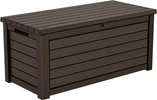 165 Gallon Weather Resistant Resin Deck Storage Container Box Outdoor Patio Garden Furniture, Brown-