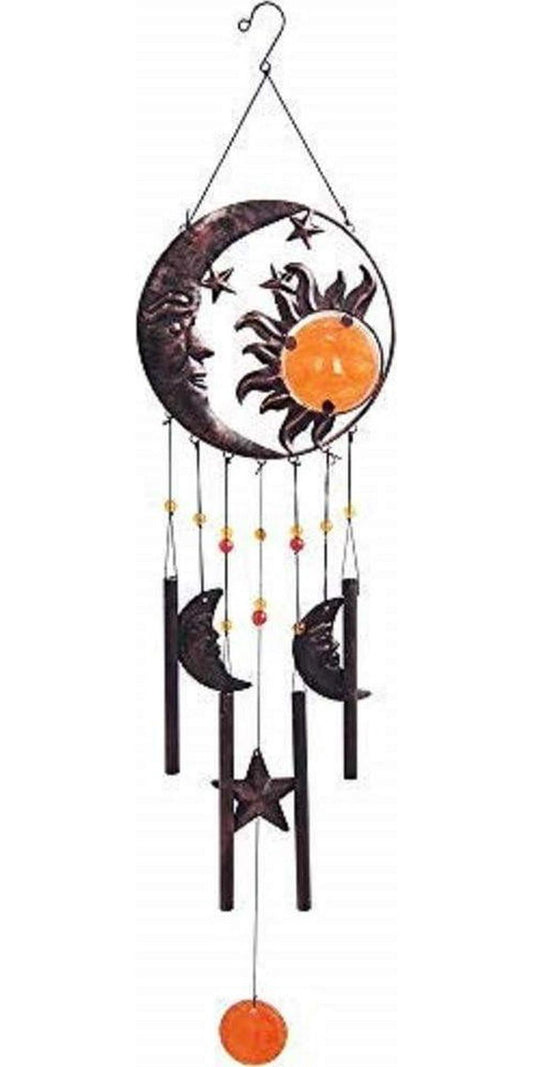 17 Metal Moon Star Sun Face Art Windchime for Home Decoration, Copper, Spring in Garden Collection-