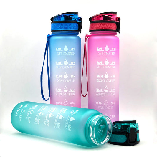 1L Frosted Gradient Water Bottle With Time Marker-water bottle