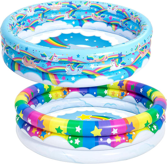 2 Pack 45'' Unicorn Rainbow and Rainbow Inflatable Kiddie Pool Set Family Swimming Pool-