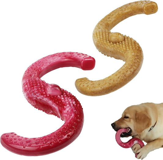 2 Pack Dog Chew Toys for Aggressive Chewers Large Breed, Bacon/Beef Flavor,Indestructible Dog Bones Chew Toys,Teething-