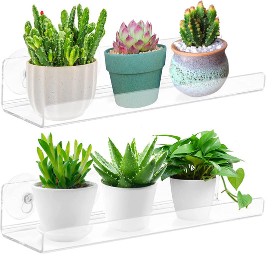 2 Pack Suction Cup Shelf for Plants Window, 15 Inch Acrylic Window Sill Extender for Plants, Window Plant Shelves, for Succulent Planters, Herb Pots, Indoor Plants-