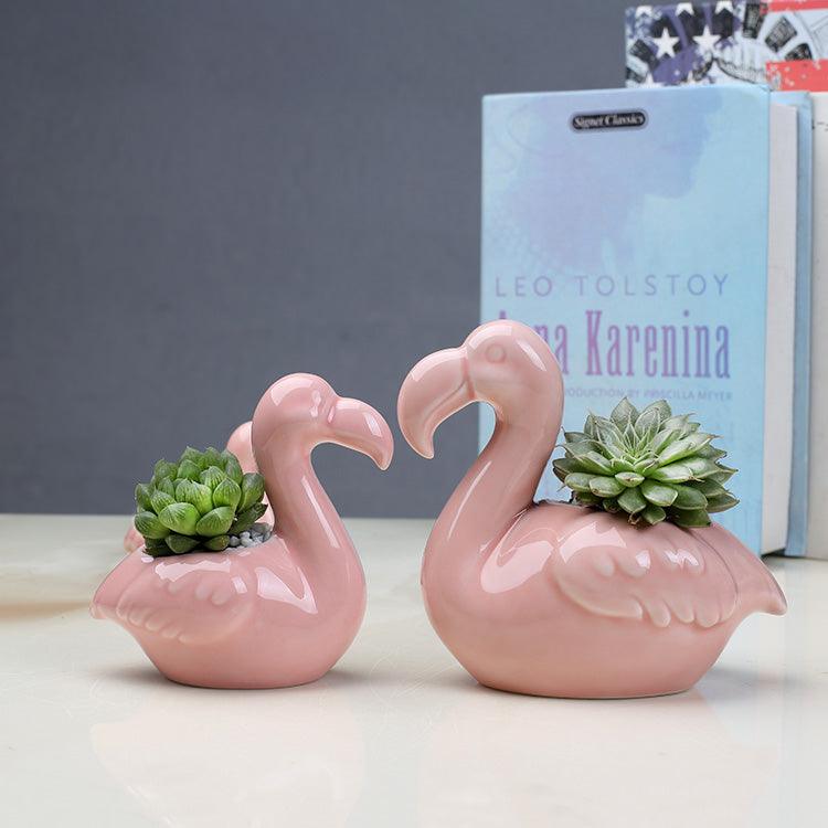 2-Piece Pink Flamingo Succulent Planter Pots-Pots & Planters