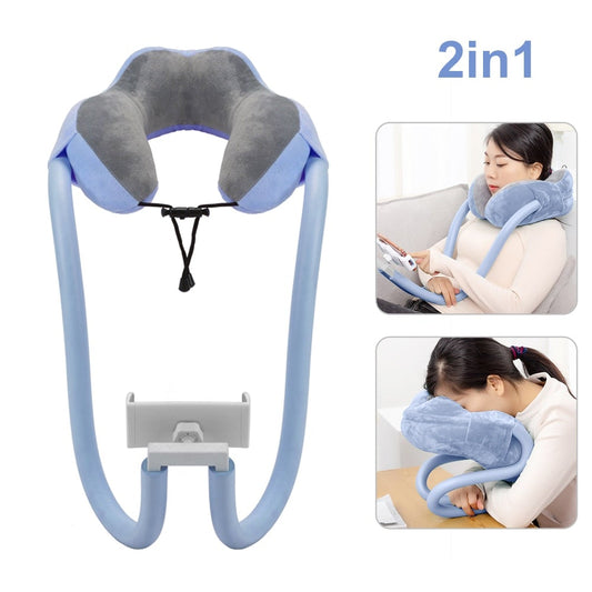 2 in 1 U-Shaped Neck Pillow Universal Phone Holder-Neck Pillow