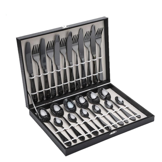 24 Piece Black Metallic Cutlery-