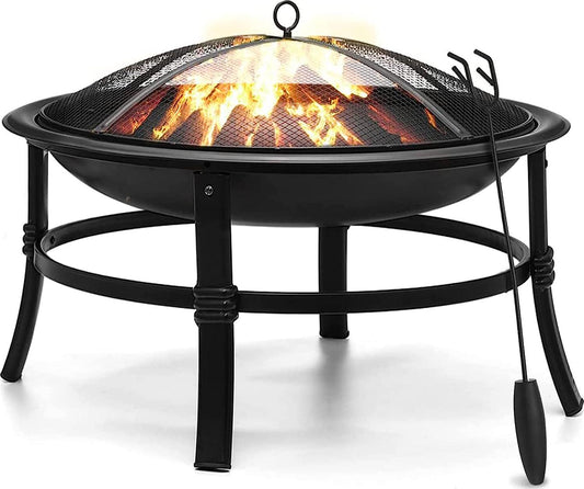 26 Inch Fire Pit for Outside Outdoor Wood Burning Firepit Bowl Heavy Duty Bonfire Pit Steel Firepit for Patio Backyard Camping Deck Picnic Porch with Spark Screen,Log Grate,Poker-