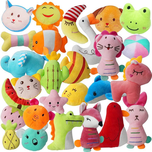 27 Pack Puppy Squeaky Toy,Different Designs Small Dog Squeakers Toys, Cute Bulk Plush Dog Toys-