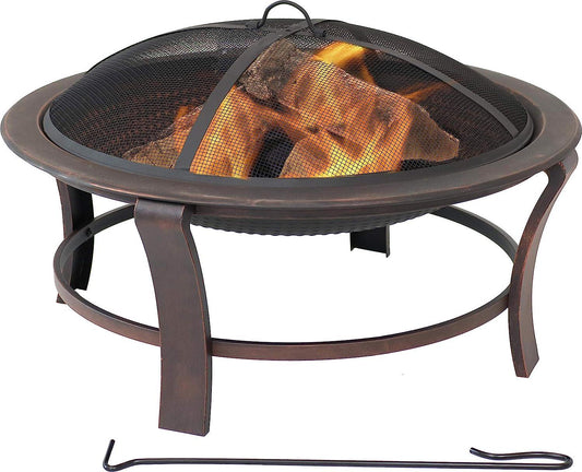 29-Inch Elevated Wood-Burning Fire Pit Bowl with Stand - Includes Spark Screen, Wood Grate, and Poker-