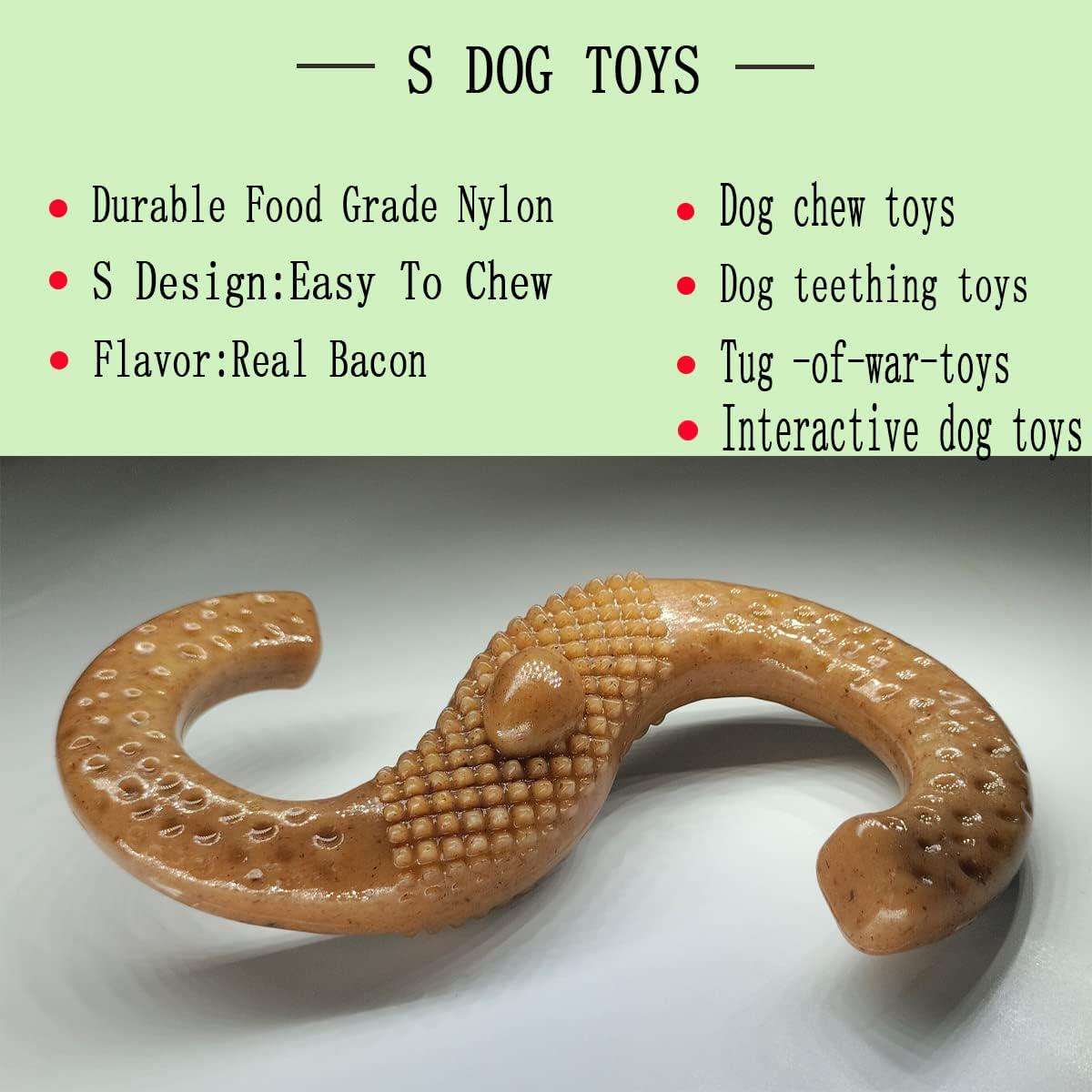 2 Pack Dog Chew Toys for Aggressive Chewers Large Breed, Bacon/Beef Flavor,Indestructible Dog Bones Chew Toys,Teething