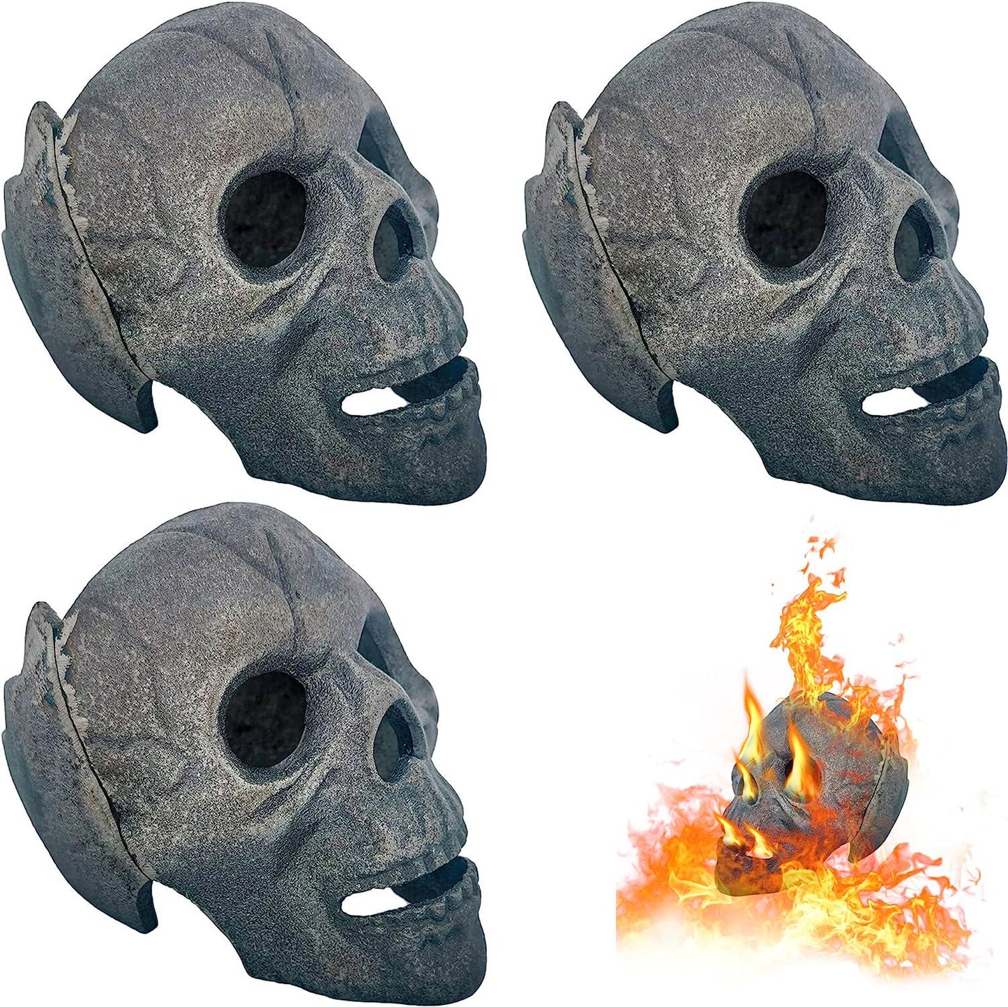 3 PCS Fireproof Fire Pit Skull, Made of Metal, for Bonfire, Campfire, Fireplace, Firepit, Halloween Decor, for Gas, Propane, or Wood Fires | 4.5 Inch (Fireproof)(Refractory)-