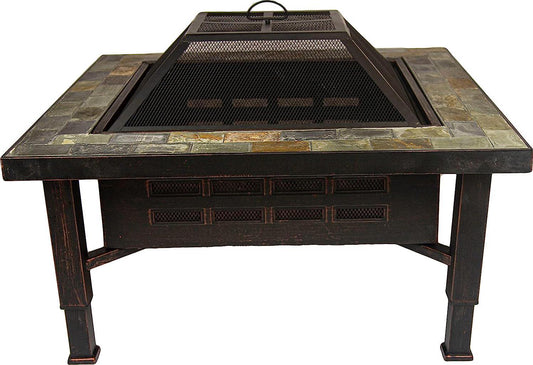 34-in Adjustable Leg Square Slate Top Fire Pit-