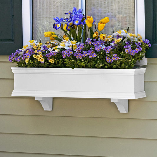 36 Lancaster Cleat Mount No Rot PVC Composite Flower Window Box w/ 2 Decorative Brackets-