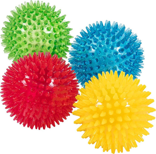 3.5 Spikey Dog Balls (4 Pack) Squeaky Dog Toys | Cleans Teeth for Healthier Gums-