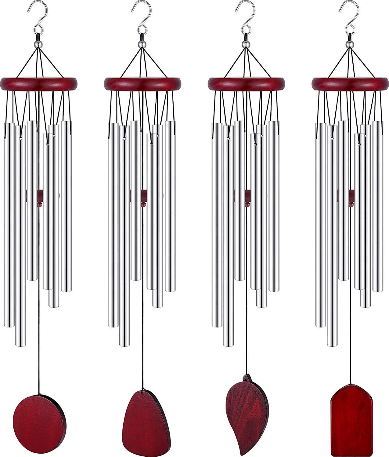 4 Pcs Memorial Wind Chimes 28 Inch Wooden Sympathy Wind Chimes DIY Sympathy Gift Large Wind Chimes for Loss of Loved One Bereavement Wind Chimes with 6 Aluminum Tube for Indoor Outdoor Garden, 4 Style-