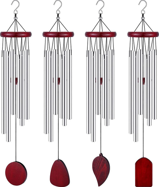 4 Pcs Memorial Wind Chimes 28 Inch Wooden Sympathy Wind Chimes DIY Sympathy Gift Large Wind Chimes for Loss of Loved One Bereavement Wind Chimes with 6 Aluminum Tube for Indoor Outdoor Garden, 4 Style-