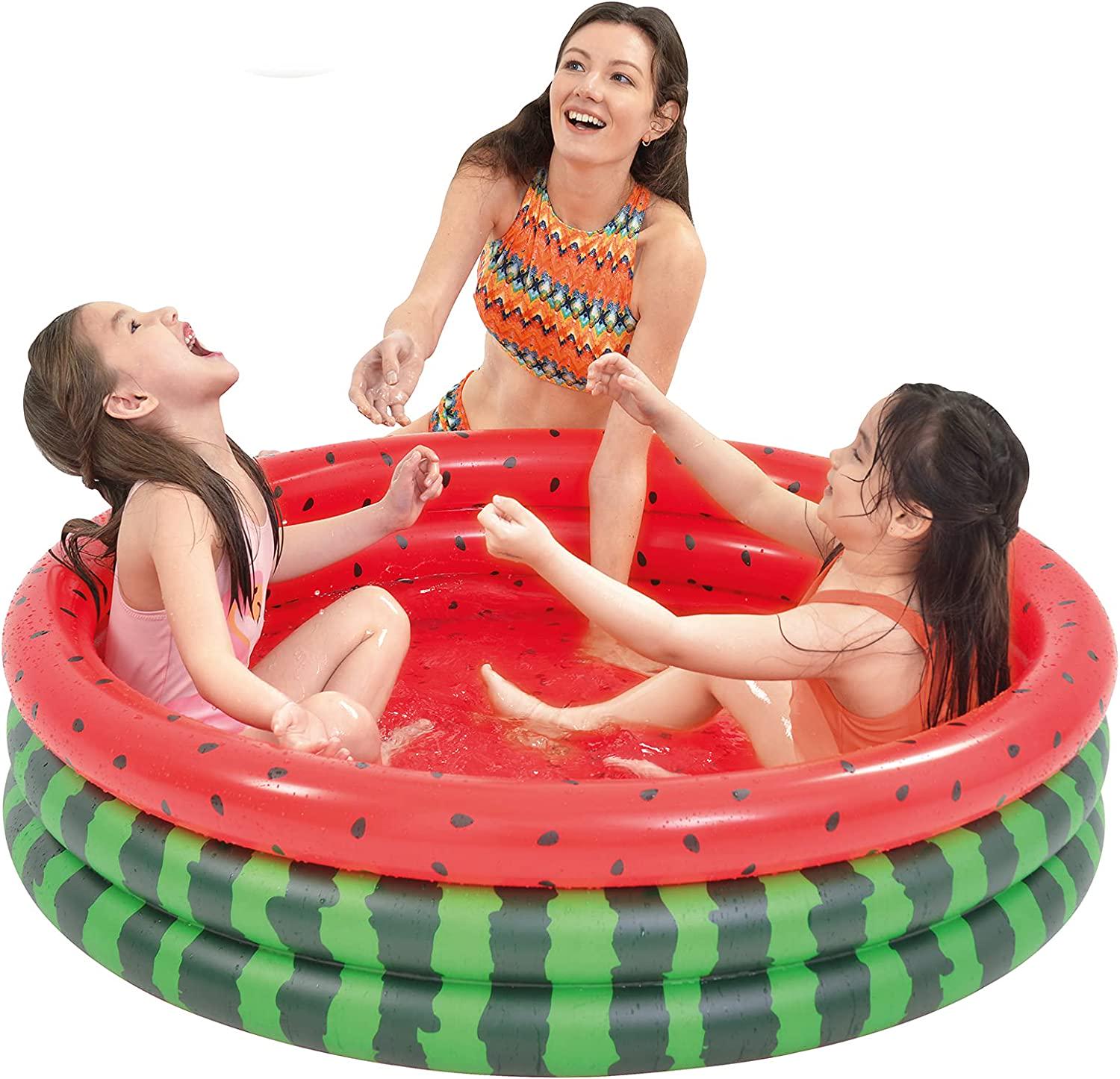 47 x 47 x 12 Inflatable Kiddie Pools 3 Ring Watermelon Plastic Paddling Pool Baby Swimming Pool for Toddler Backyard Garden Outdoor-