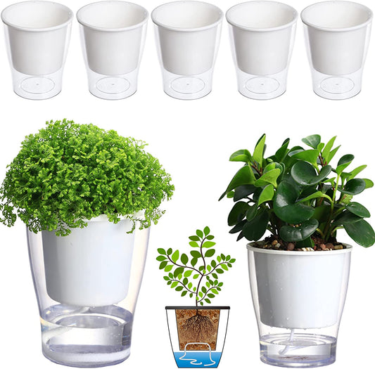 5-Pack 4.3 Inches Clear Self-watering Planters Small African Violet Pots Plastic Plant Pots Wicking Flower Pots for Indoor Plants, Herbs, African Violet, Ocean Spider Plant, Orchid Pot, Garden Pots-