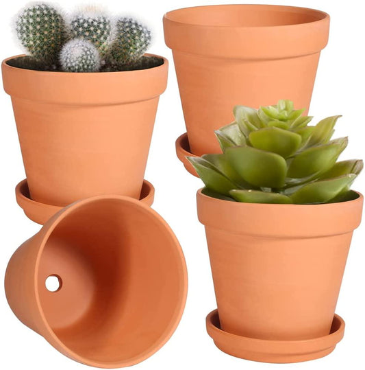 6 Inch Clay Pot for Plant with Saucer, Flower Pot with Tray, 4 Pack Small Terra Cotta Plant Pot with Drainage Hole, Great for Plants, DIY Crafts, Wedding Favor (6inch 4pack)-