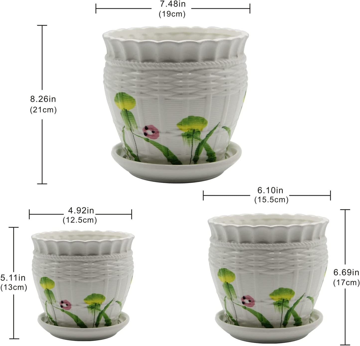 La' Pure Ceramic Plant Pot,Flower Plant Pots Indoor Outdoor with Saucers,Small to Medium Sized Round Modern Ceramic Garden Flower Pots Plant Pots 25003 (White-2)