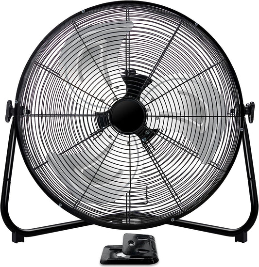 6300 CFM Floor Fan 20 High Velocity Fan 360° Adjustable Standing/Wall Mounted 3 Powerful Speed Heavy Duty Metal Fan With Portable Handle for Garage,Factory,Shop,Home,Bedroom-