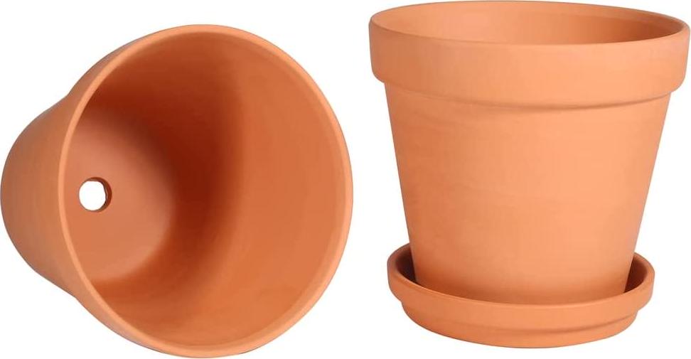 6 Inch Clay Pot for Plant with Saucer, Flower Pot with Tray, 4 Pack Small Terra Cotta Plant Pot with Drainage Hole, Great for Plants, DIY Crafts, Wedding Favor (6inch 4pack)
