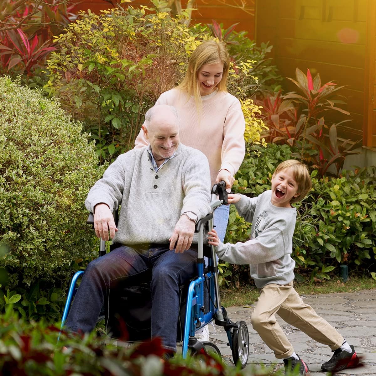 2 in 1 Rollator Walker with Footrest - Transport Walker Chair with 10 inch Wheels, Walker with Cup Holder for Adult