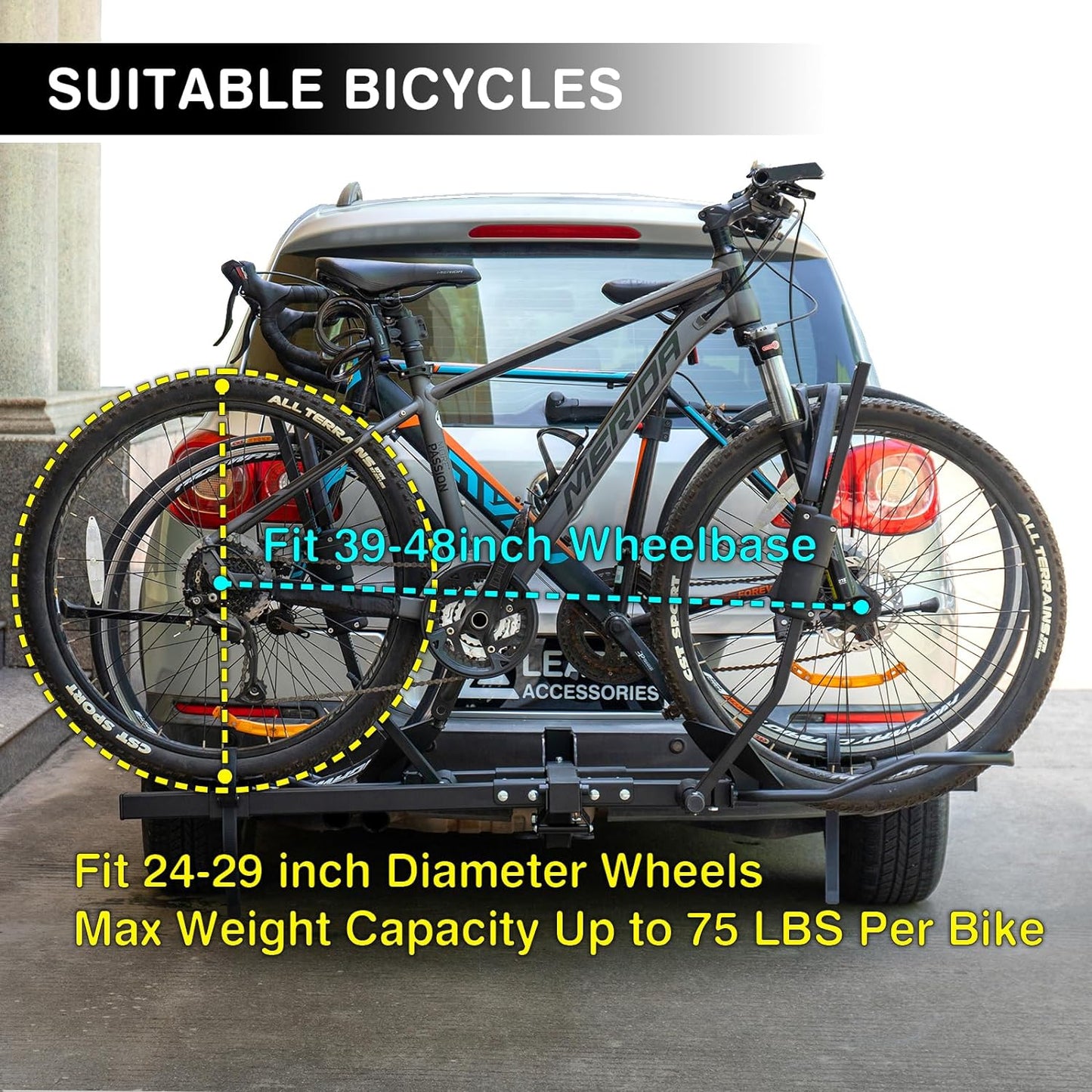 2 Hitch Bike Rack, Carry 2 Bikes up to 75 lbs Each for Standard, Fat Tire and Electric Bicycles - Heavy Duty, Foldable Ebike Rack for Car