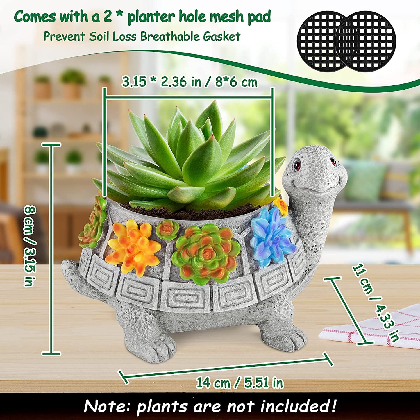 LESES Plant Pots, Cute Turtle Succulent Pot Planters for Indoor Plants with Drainage Hole, Flower Garden Pots for Plants, Succulent, Cactus Home Office Desk Garden Decor Plant Lovers Gifts for Woman