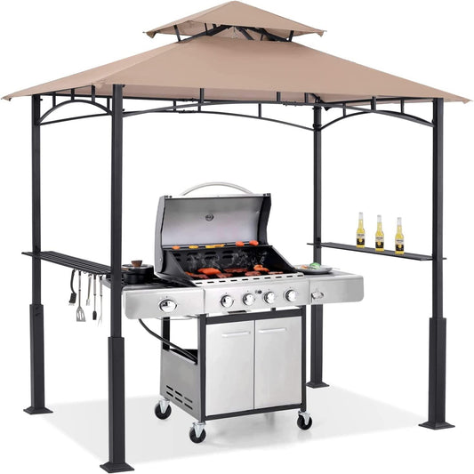 ABCCANOPY 8'X 5' Grill Gazebo Canopy - Outdoor BBQ Gazebo Shelter with LED Light, Patio Canopy Tent for Barbecue and Picnic (Khaki)-