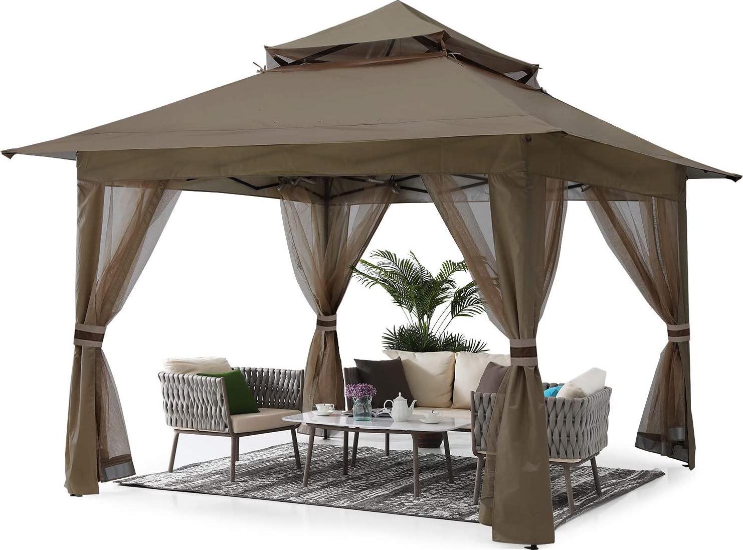 ABCCANOPY Pop Up Gazebo 13x13 - Outdoor Canopy Tent with Mosquito Netting for Patio Garden Backyard (Brown)-