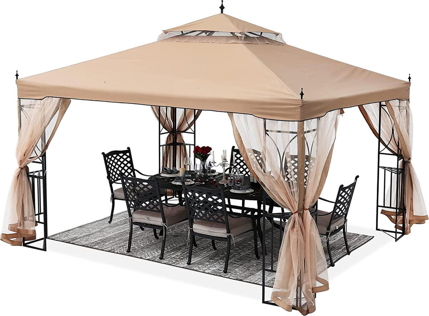 ABCCANOPY Patio Outdoor Gazebo 10X12 - Gazebo Canopy with Netting and Corner Frame Screen Wall for Backyard,Garden Gazebo Lawn (Khaki)