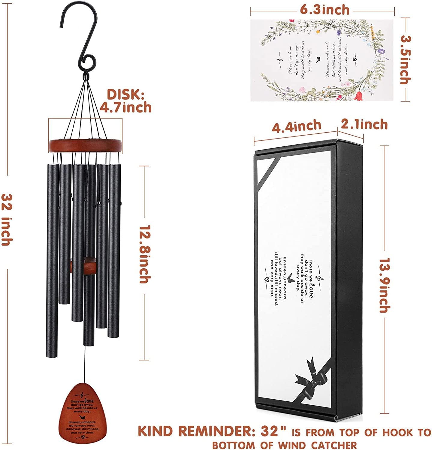 Memorial Wind Chimes, Sympathy Wind Chimes for Loss of Loved One, Gifts for Who Loss of Dad Mom Baby Brother Friends, Best Sympathy Gift Wind Chimes for Outside