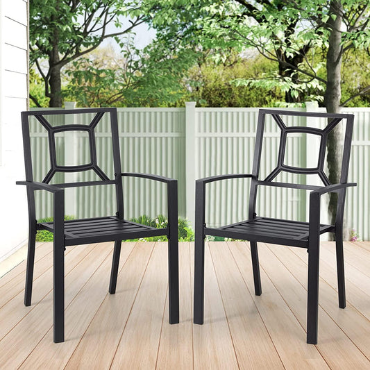 AECOJOY Patio Chairs Set of 2, Black Metal Outdoor Chairs Set (Stackable), Iron Heavy-Duty Outoodr Dining Chairs for Outside, Patio, Porch and More-