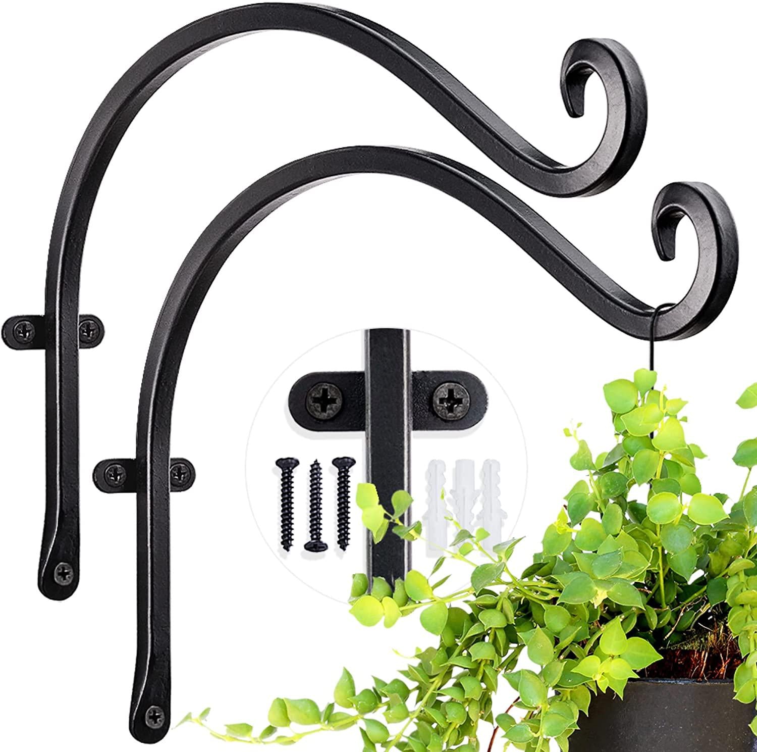 AJART Hanging Plant Hanger Outdoor: 12-Inch Bird Feeder Wall Hooks - Black Metal Plant Bracket Hook for Hanging Flower Baskets-