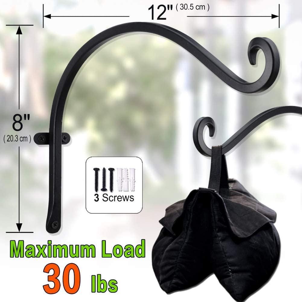 AJART Hanging Plant Hanger Outdoor: 12-Inch Bird Feeder Wall Hooks - Black Metal Plant Bracket Hook for Hanging Flower Baskets