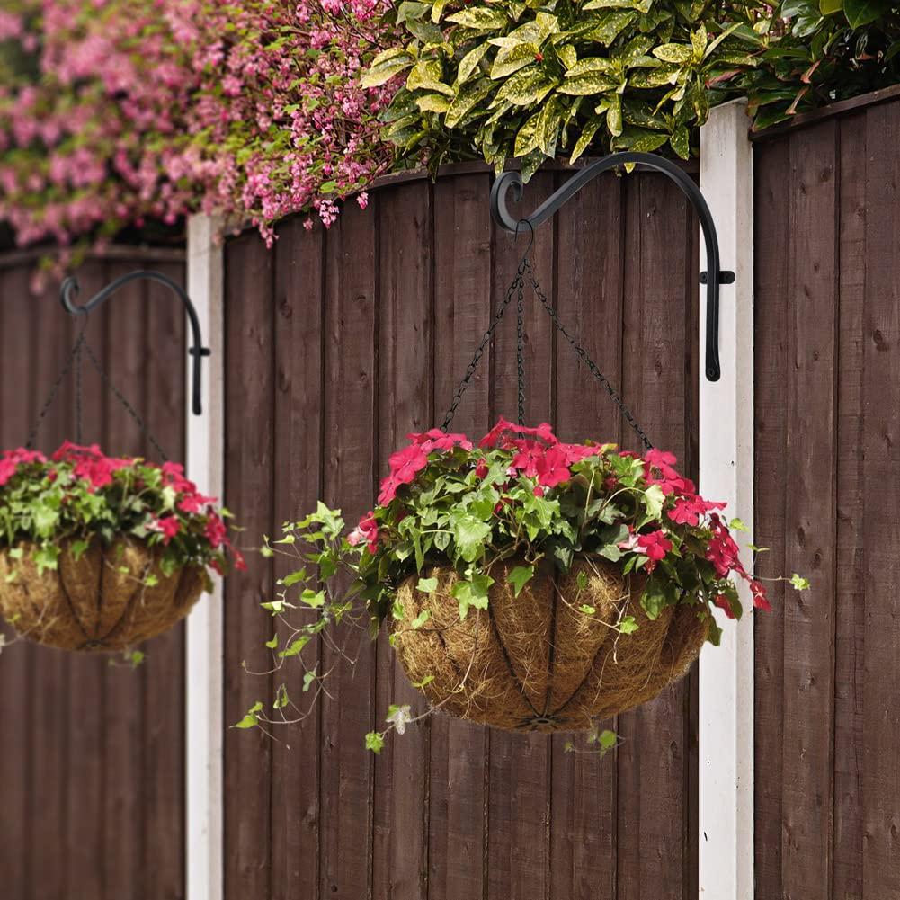 AJART Hanging Plant Hanger Outdoor: 12-Inch Bird Feeder Wall Hooks - Black Metal Plant Bracket Hook for Hanging Flower Baskets