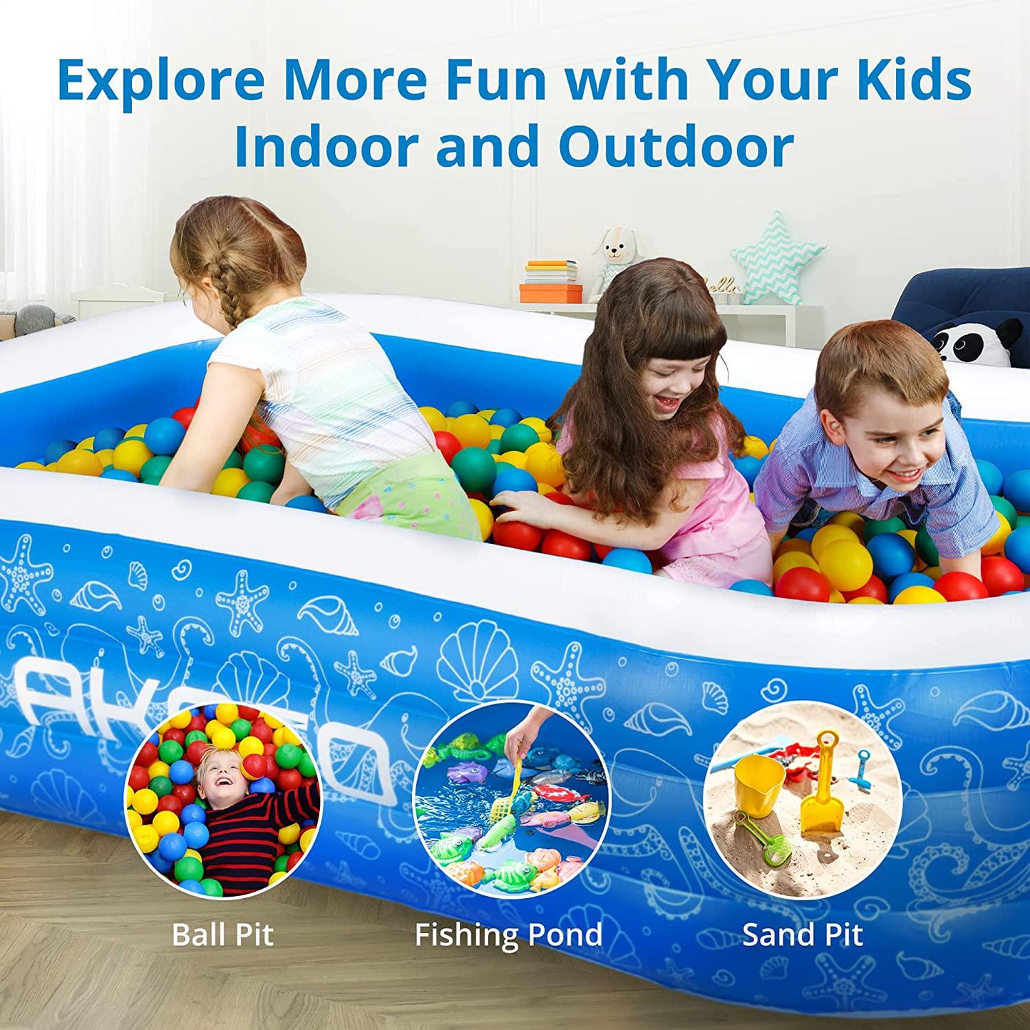 AKASO Inflatable Swimming Pool, 94.5 X 56 X 22 Kiddie Blow up Pool, Family Lounge Pool for Kids and Adults, Toddlers, Outdoor, Garden, Backyard