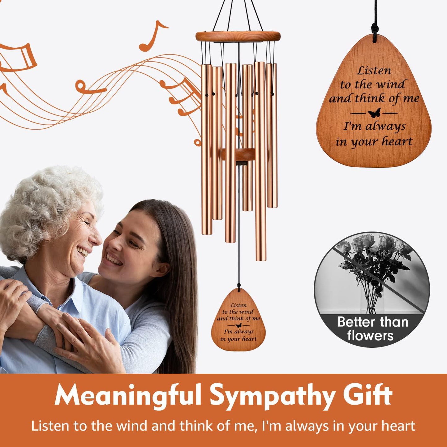 Sympathy Wind Chimes, Memorial Wind Chimes for Loss of Loved One Prime, Special and Meaningful Bereavement/Memorial Gifts/Sympathy Gift in Memory of a Loved one, Loss of Mother/Father, 32 Inch