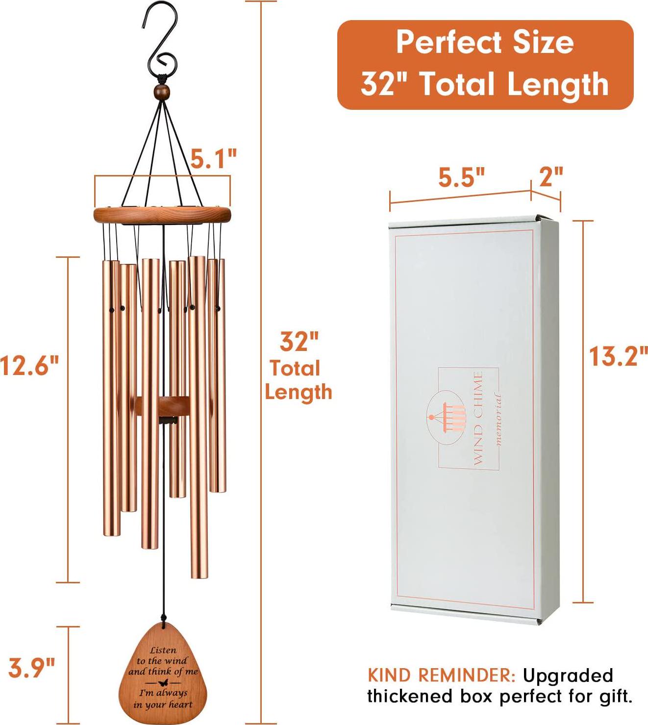 Sympathy Wind Chimes, Memorial Wind Chimes for Loss of Loved One Prime, Special and Meaningful Bereavement/Memorial Gifts/Sympathy Gift in Memory of a Loved one, Loss of Mother/Father, 32 Inch