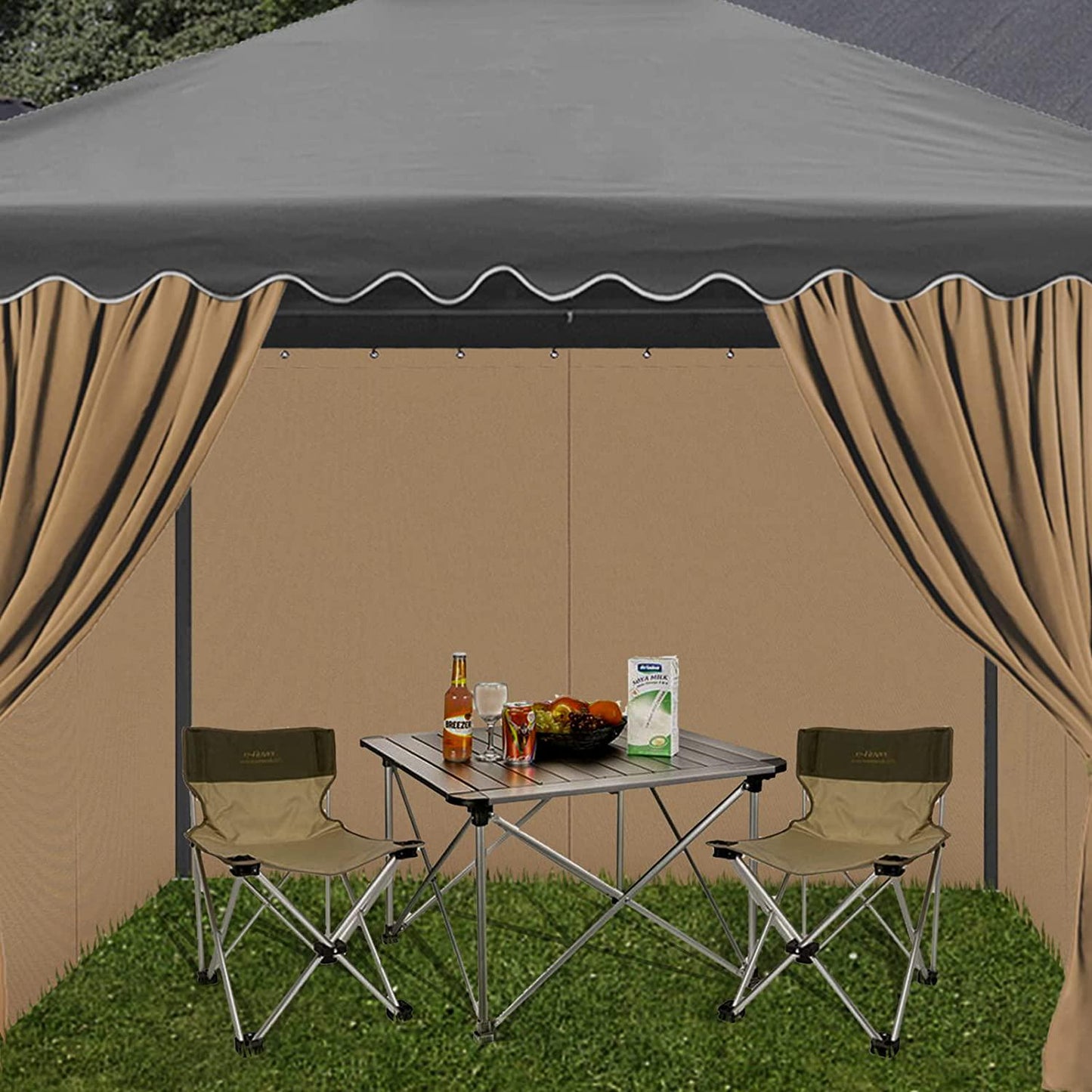 AONEAR Gazebo Privacy Curtains with Zipper 4-Panels Side Wall Universal Replacement for Patio, Outdoor Canopy, Garden and Backyard (Curtain Only) (10'x 12')