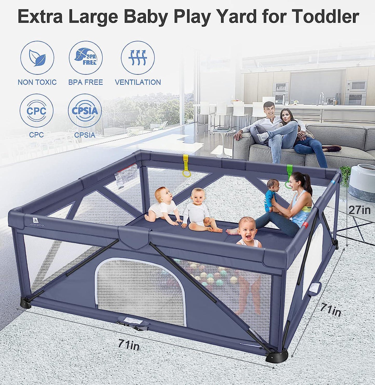 Foldable Baby Gate Playpen, 71 x71 (35 sq. ft Space), Extra Large Playards for Toddler, Indoor and Outdoor, Kids Activity Center, Suitable for Home Travel Picnic